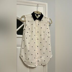 Ann Taylor White Blouse with Black Polka Dots and Collar